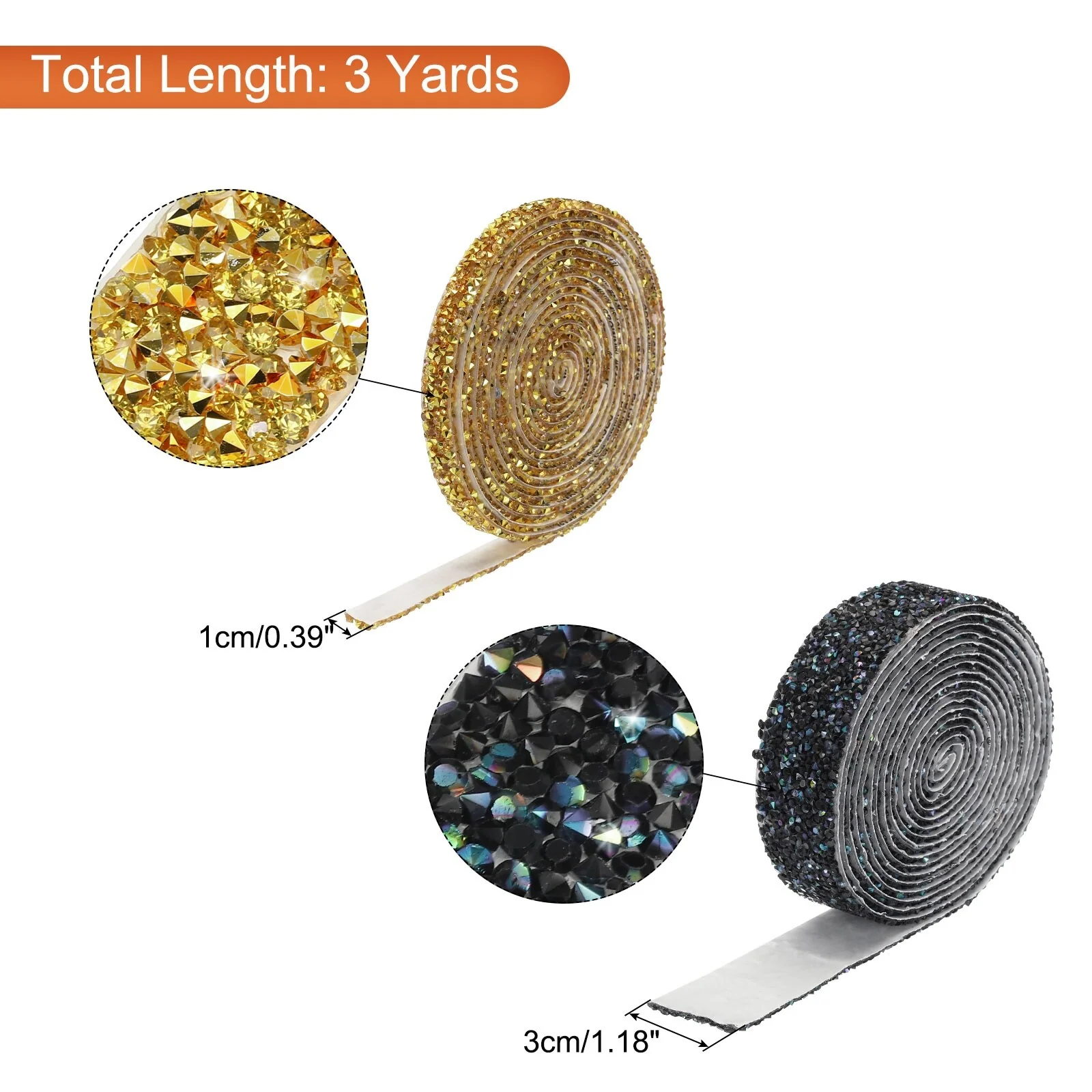 2 Roll 6 Yards Self Adhesive Crystal Rhinestone Diamond Ribbon