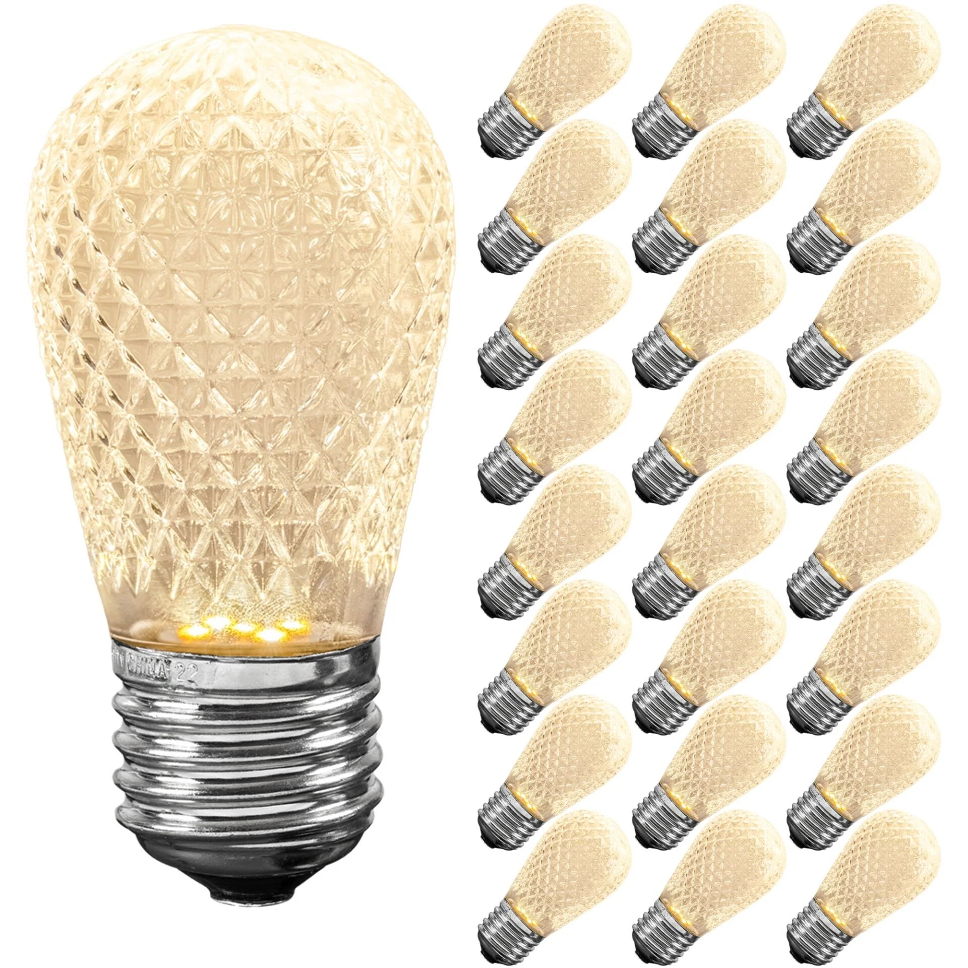 25 Pack LED S14 Faceted Outdoor Patio Edison Replacement Bulbs, E26 Base