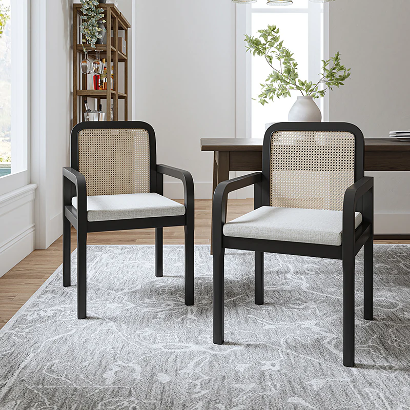 Rattan Backrest Elegance : Kevin Ratten Dining Mid Century Modern Accent Chairs