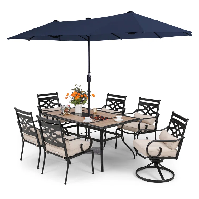 Bjartmar 6 - Person Rectangular Outdoor Dining Set with Cushions