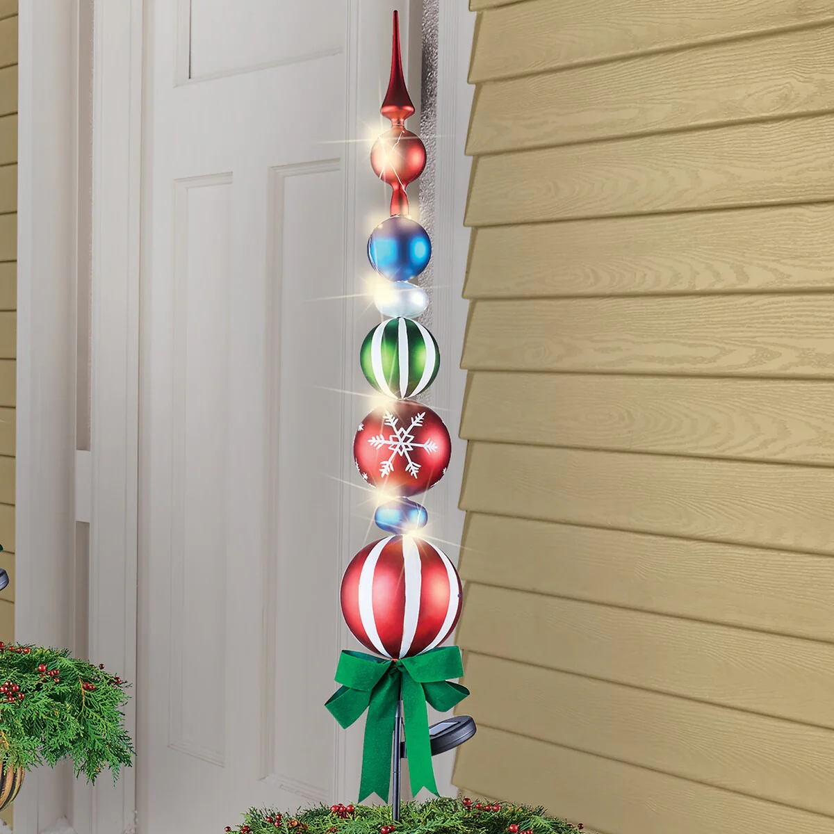 Solar Powered Christmas Ornamental Finial Stake - 5.75 x 45 x 5.75