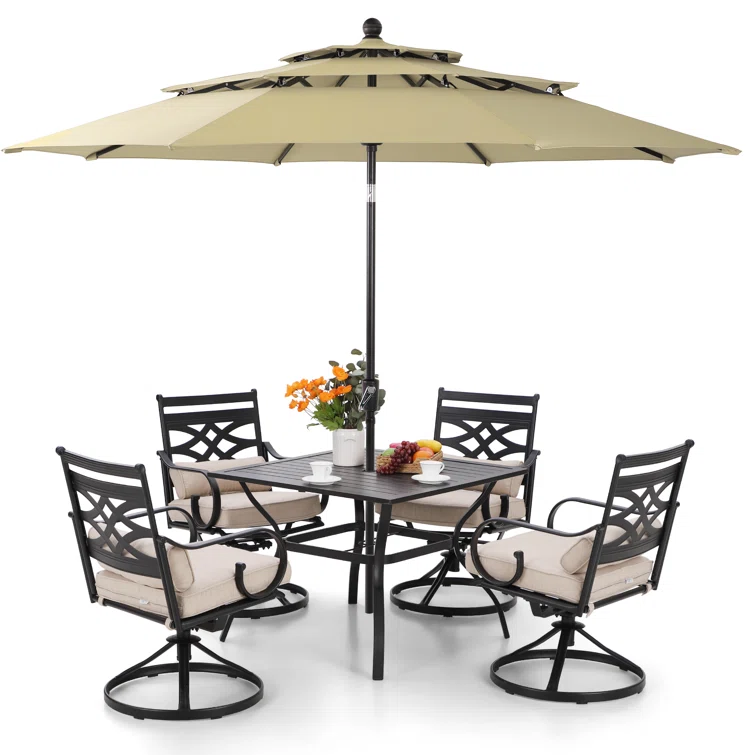 Alyah 4 - Person Outdoor Dining Set With Umbrella
