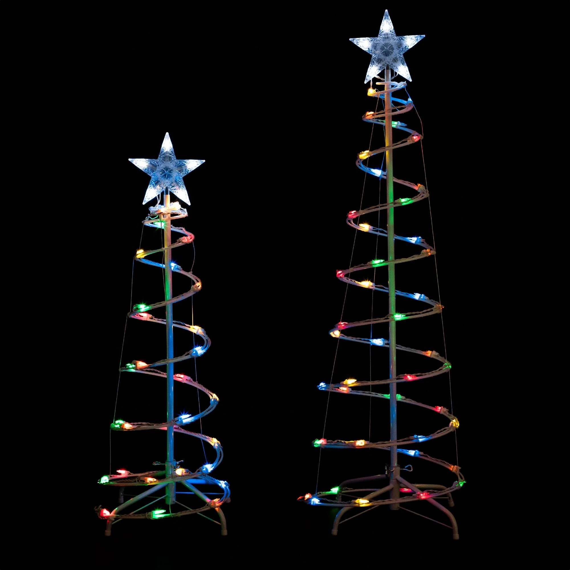 2 Multi-Color LED Spiral Cone Trees Outdoor Christmas Decorations - Multi