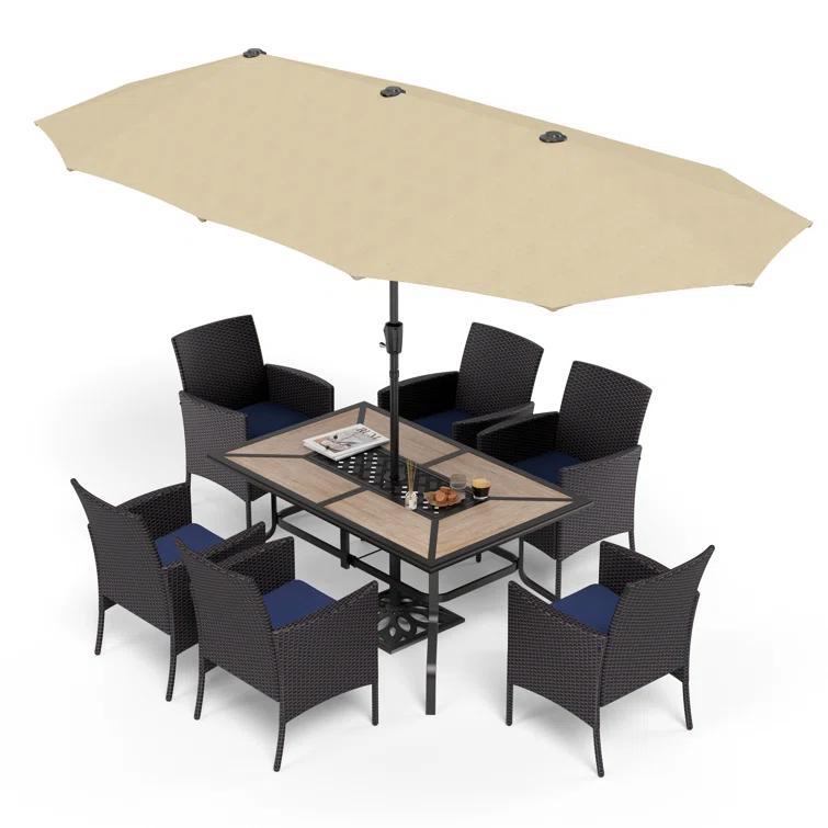 Alyah 6 - Person Rectangular Outdoor Dining Set with Cushions
