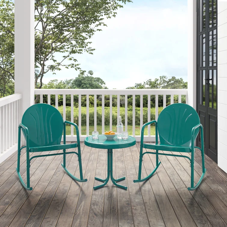 Burley 3 Pieces of Outdoor Rocking Chair Set Turquoise Gloss - Side Table & 2 Rocking Chairs
