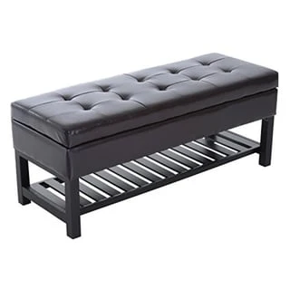 Porch & Den Westfield Brown Faux Leather Tufted Shoe Rack Ottoman Storage Bench