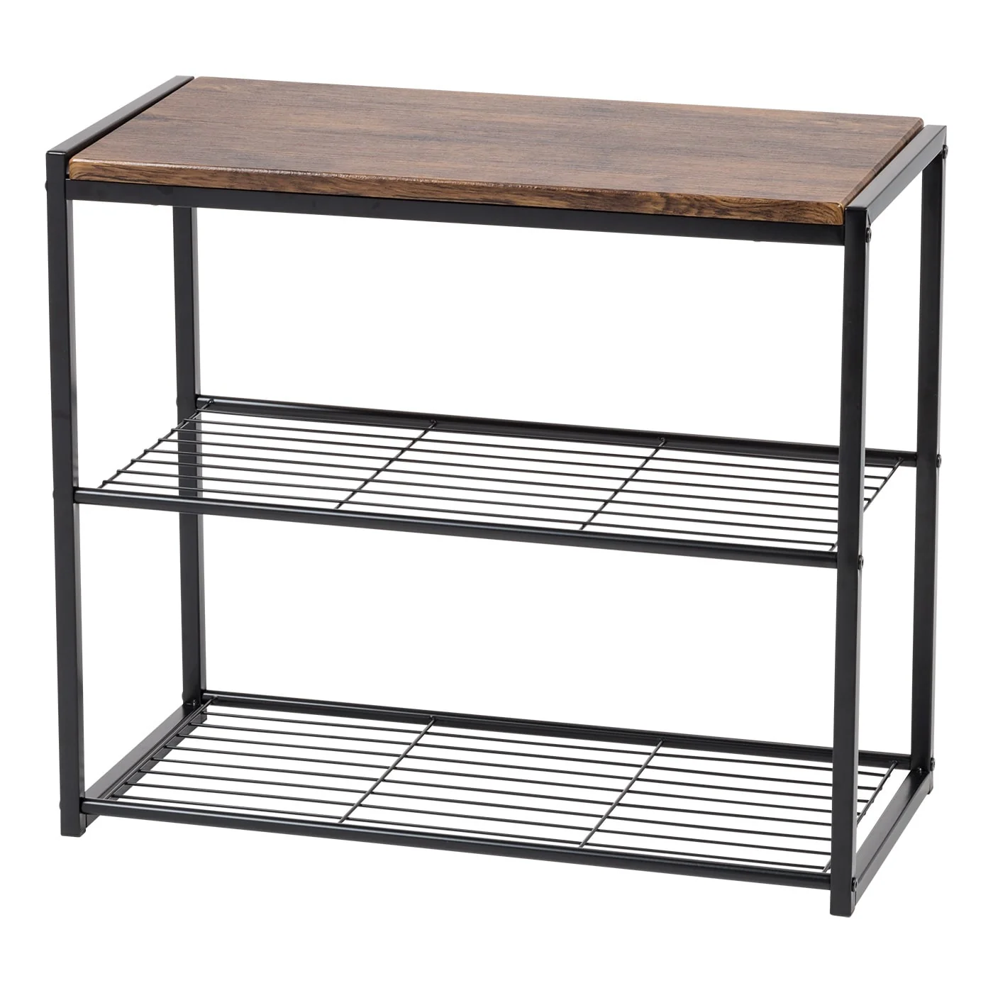3-Tier Shoe Storage Organizer with Wood and Steel Shelf in Black