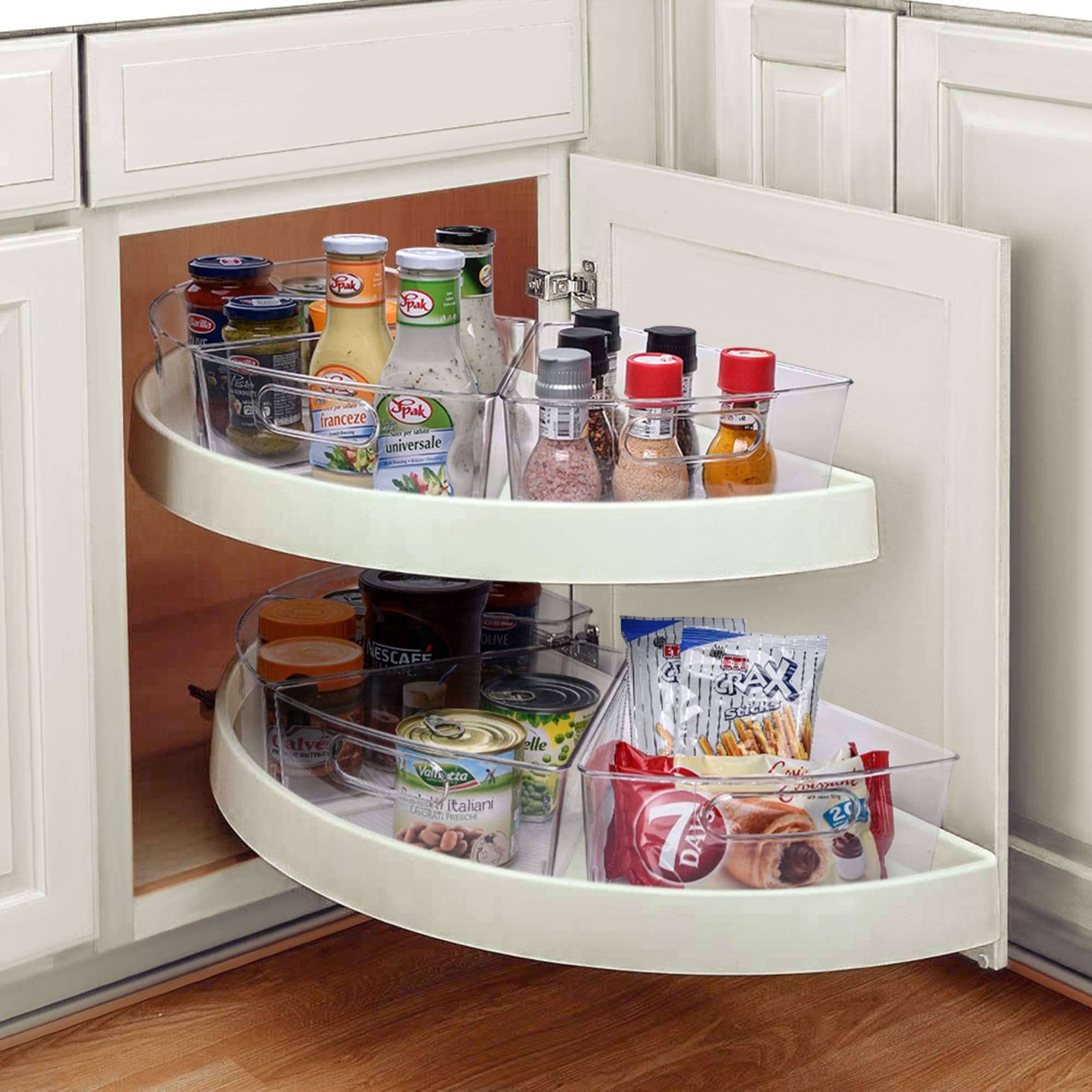 4-Pack Lazy Susan Organizer w/ Front Handle, Wedge Storage Bin Cabinet Container