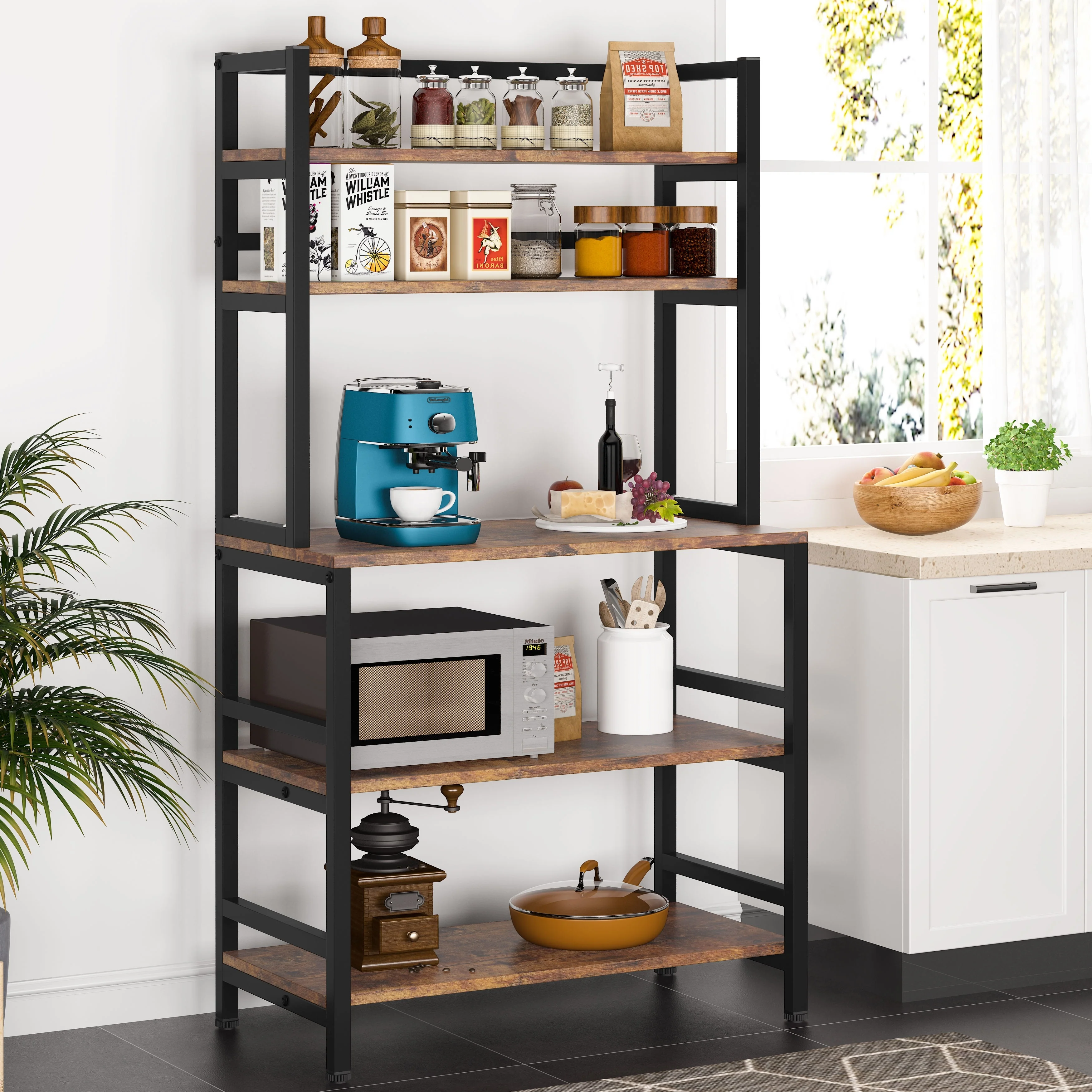 5-Tier Kitchen Bakers Rack with Hutch,Utility Storage Shelf - 31.5 x 15.75 x 62.99 inches