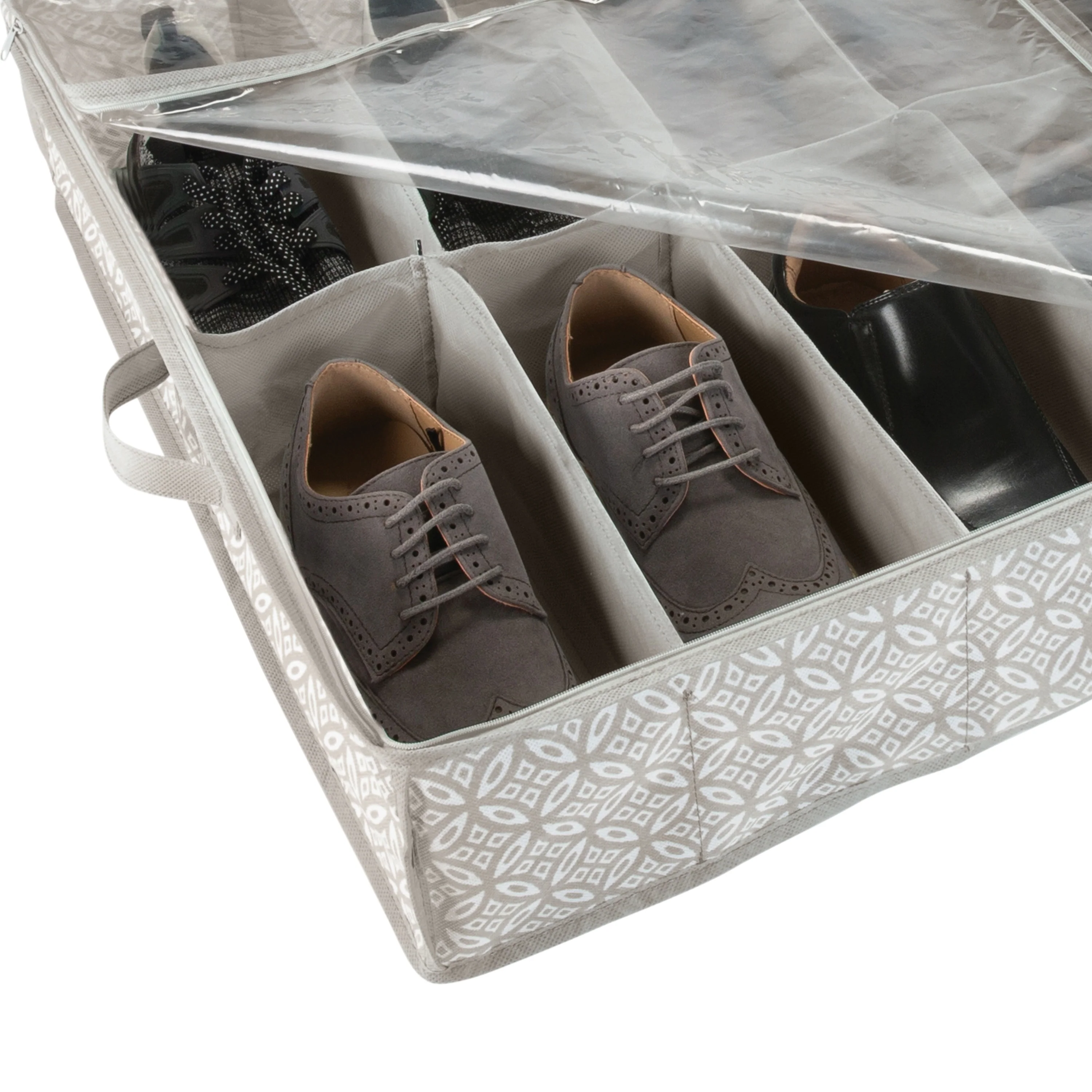 Simplify 12 Pair Boho Print Under the Bed Shoe Storage Bag in Grey - 29.3