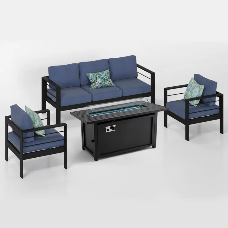 7 - Person Sofa Seating Group With Cushions And Fire Pit Table