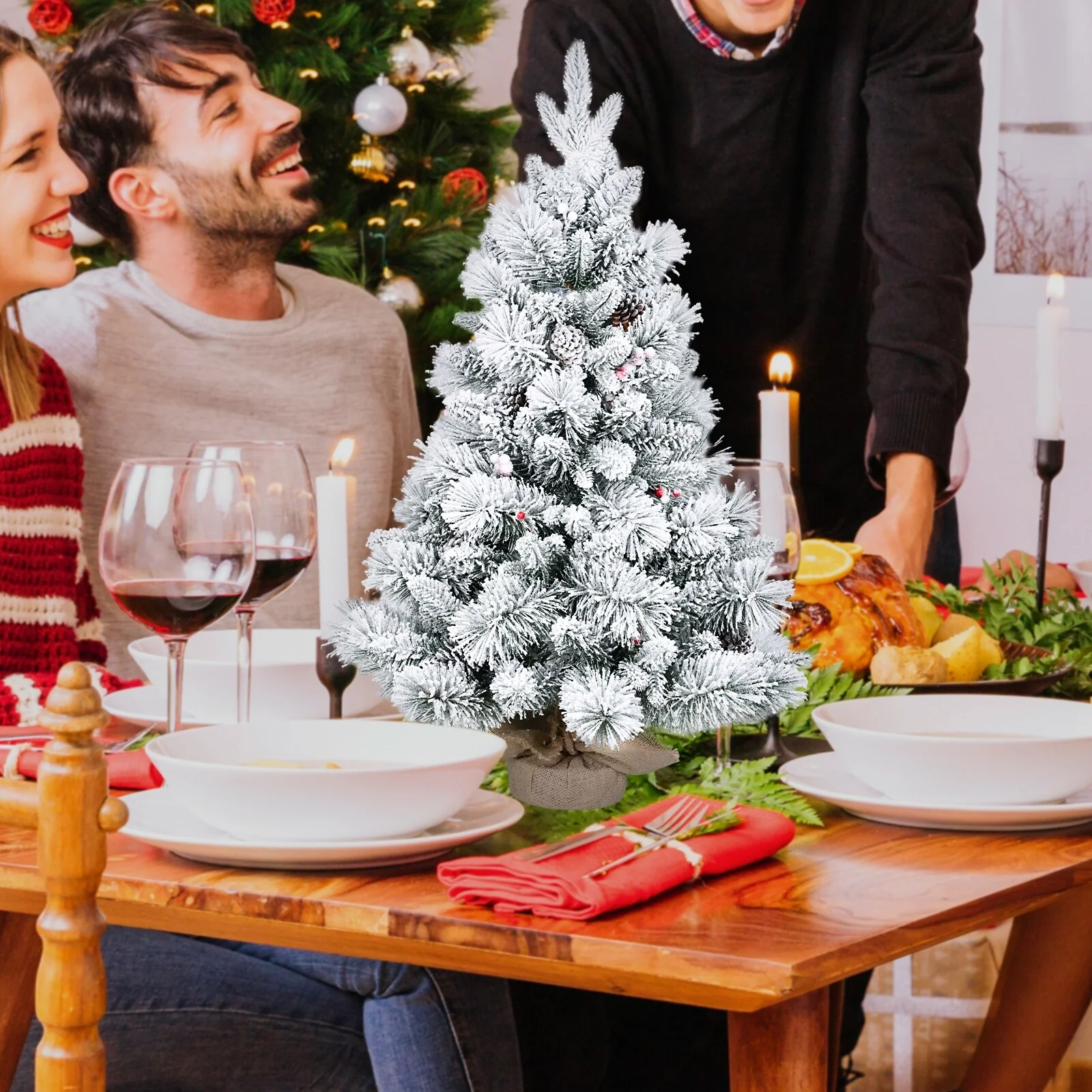 3ft Flocked Christmas Tree With Pe/Pvc & Pine Needle Branches,170 Tips,Small Snowy Holiday Tree