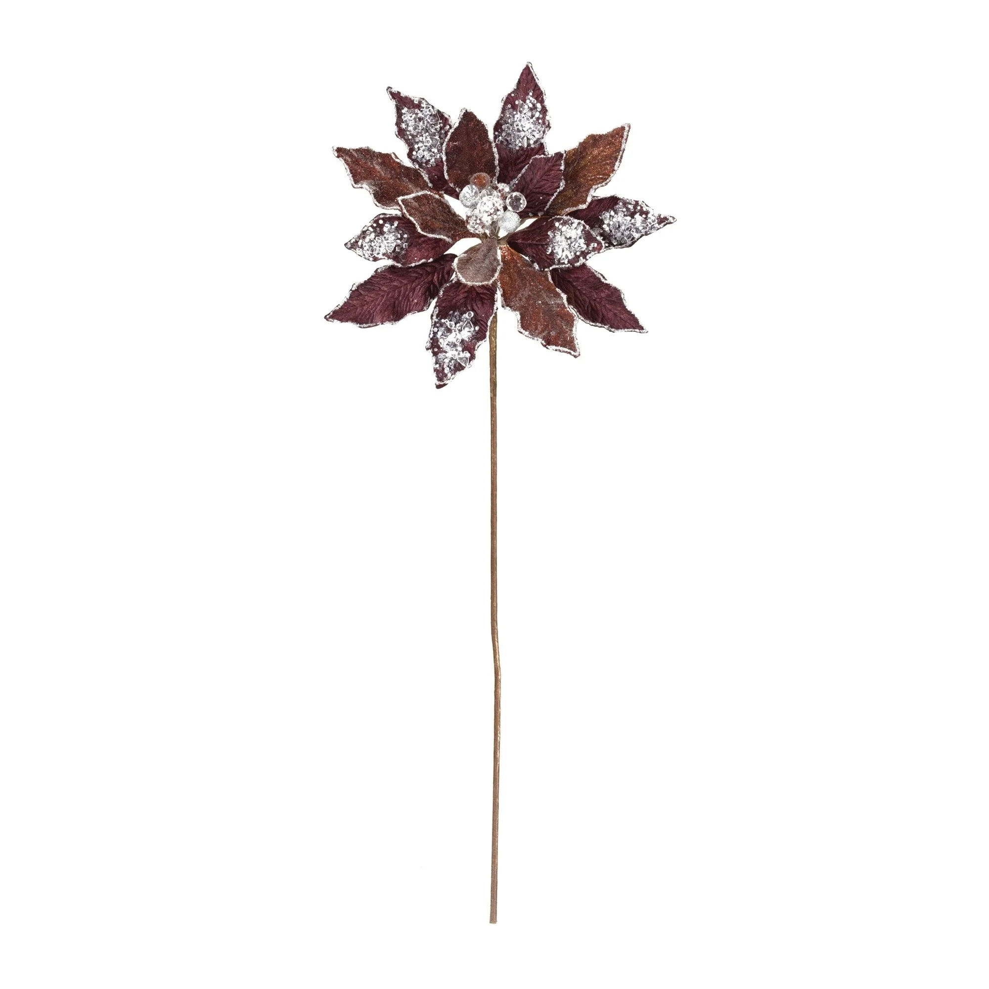 2 Piece Set Glittered Poinsettia Artificial Christmas Stems 27