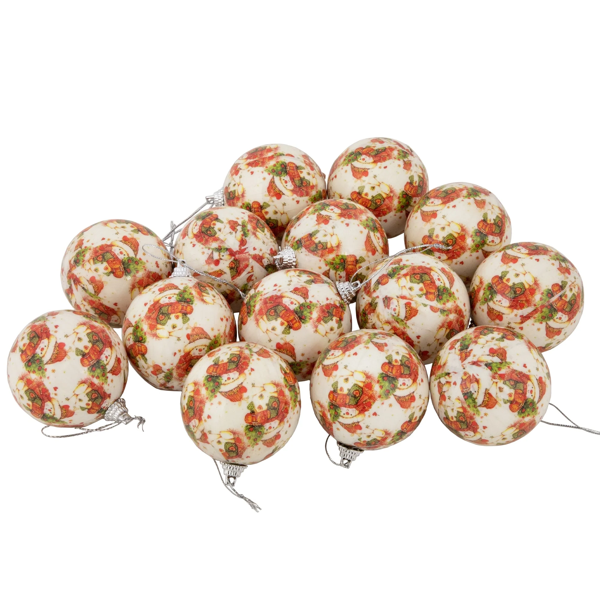 14-Piece Snowman Decoupage Christmas Ball Ornament Set 2.25