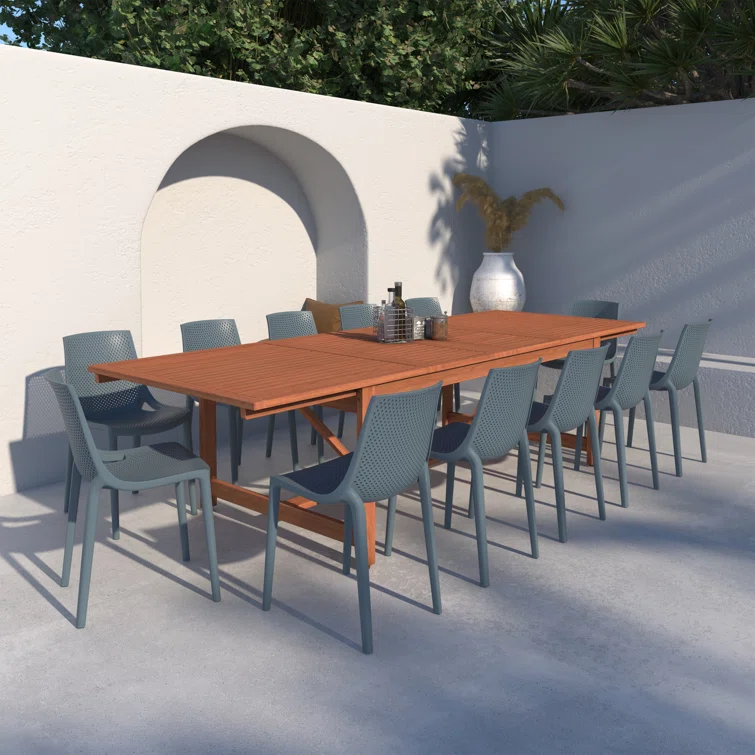 Bischoff 13pc Outdoor Patio 100% FSC Certified Wood Dining Set