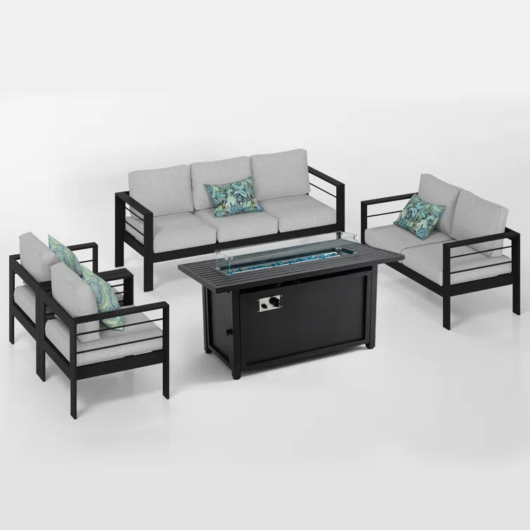 7 - Person Sofa Seating Group With Cushions And Fire Pit Table