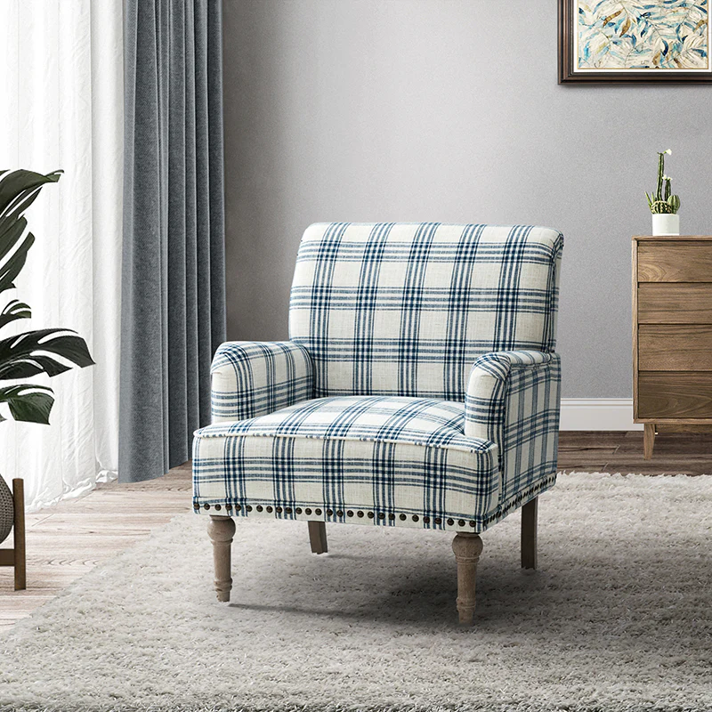 Tamsin Plaid Armchair with Nailhead Trim