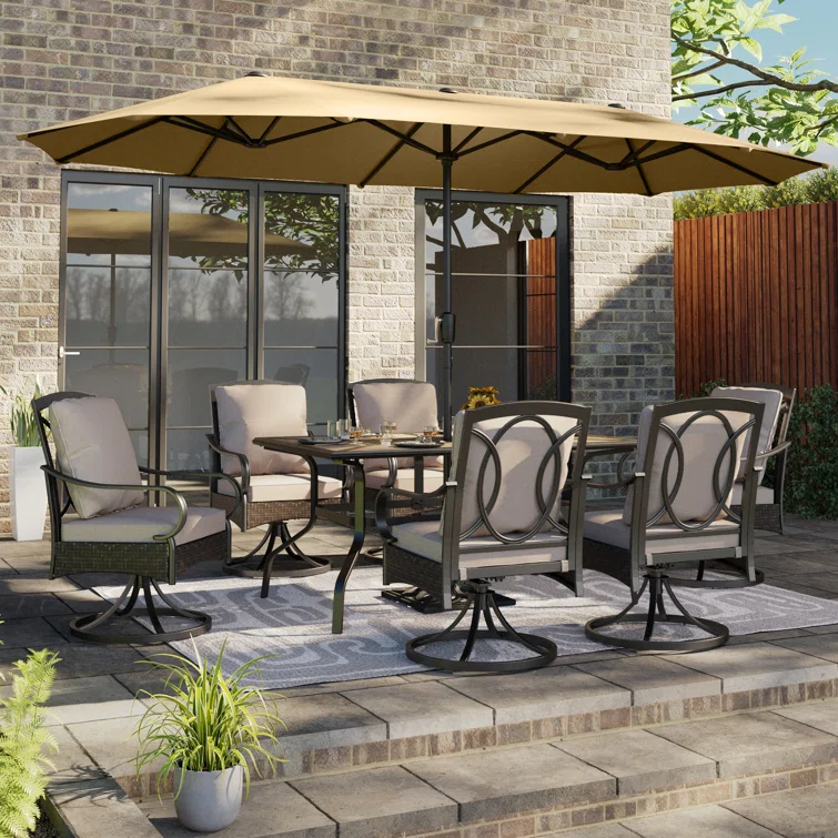 Alyah 6 - Person Rectangular Outdoor Dining Set with Swivel Chairs & Thick Cushions
