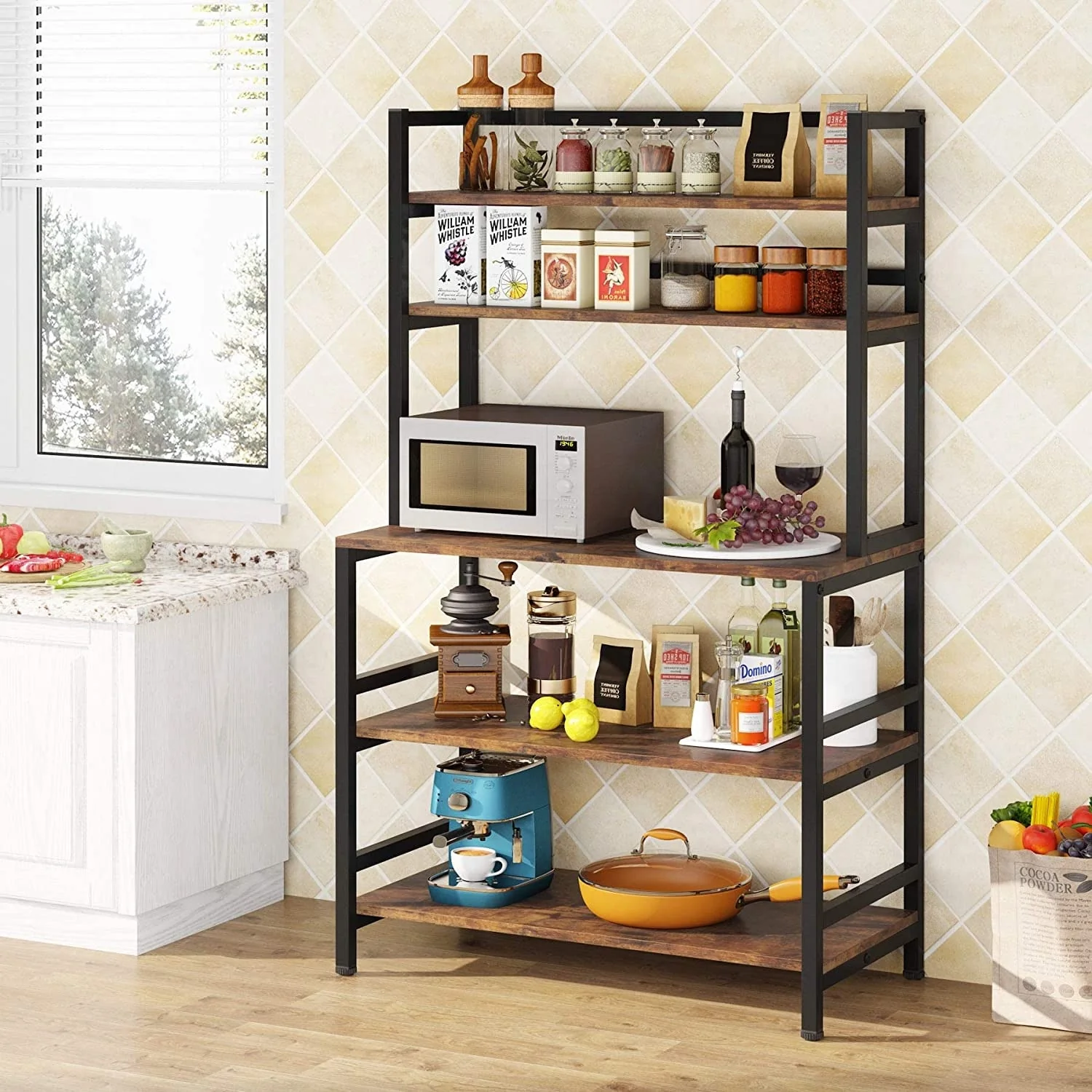 5 Tier Bakers Rack with Storage, Kitchen Stand Micorwave Over Cart
