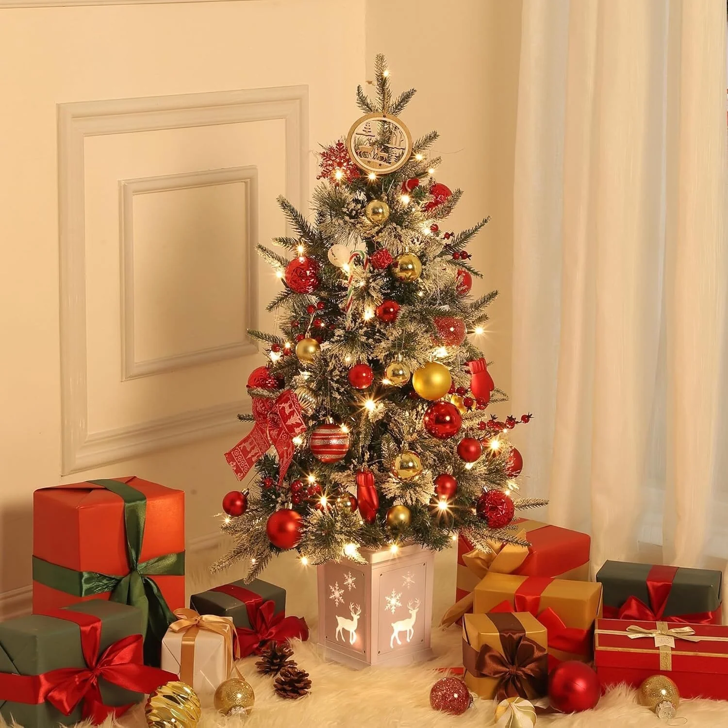 3 Ft Prelit Premium Snow Flocked Artificial Christmas Tree