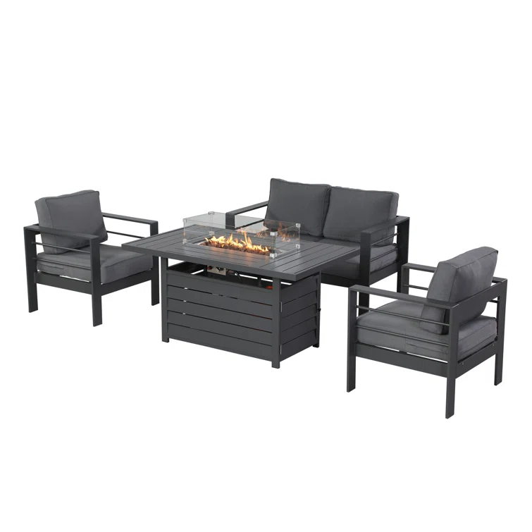 Brandtley 4 - Person Outdoor Seating Group with Cushions and Fire Pit Table