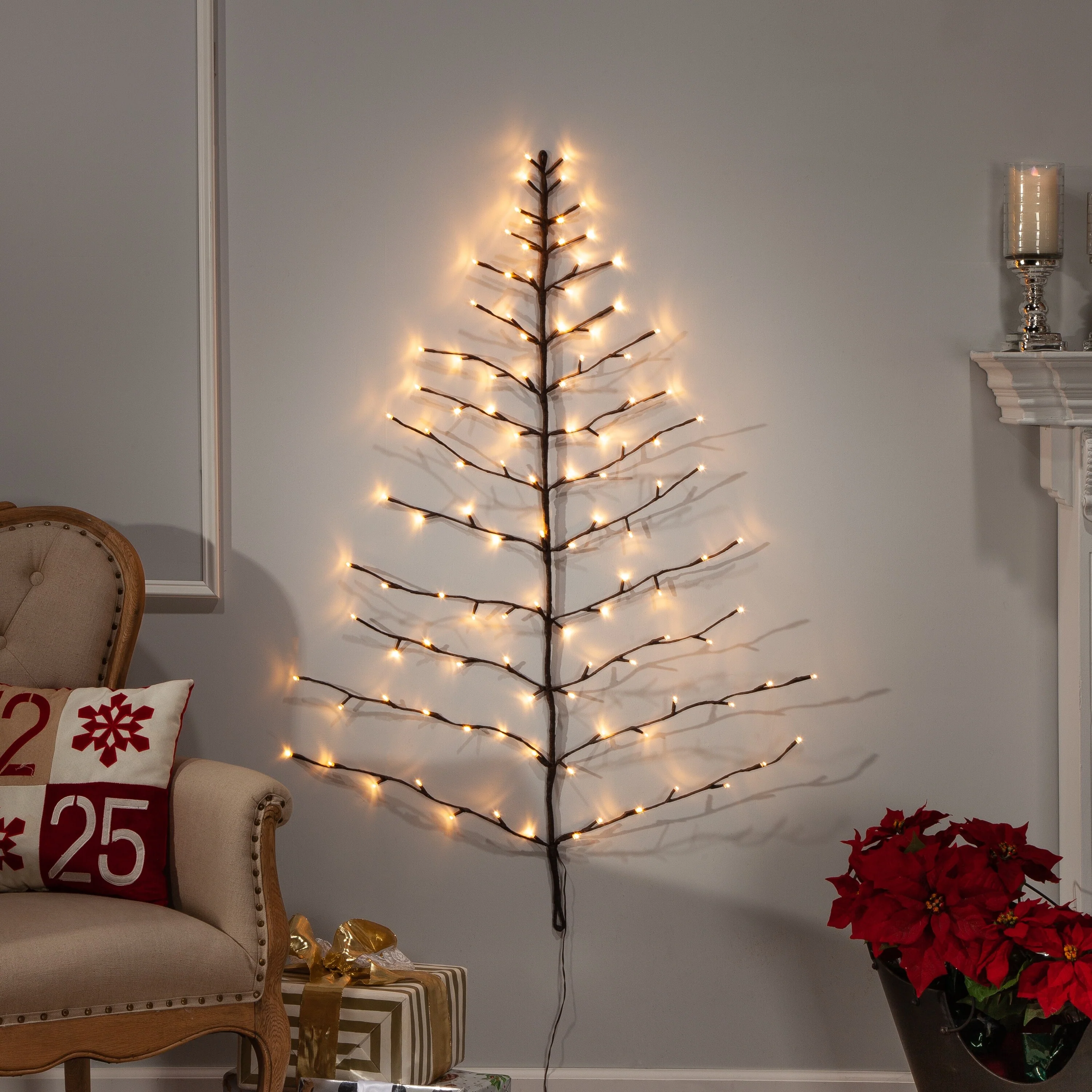 4 ft Tall Christmas Tree Wall Hanging with 112 Warm White LED Lights - N/A