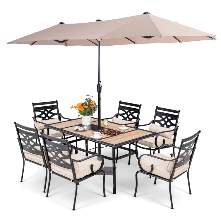 Alyah 6 - Person Rectangular Outdoor Dining Set with Cushions