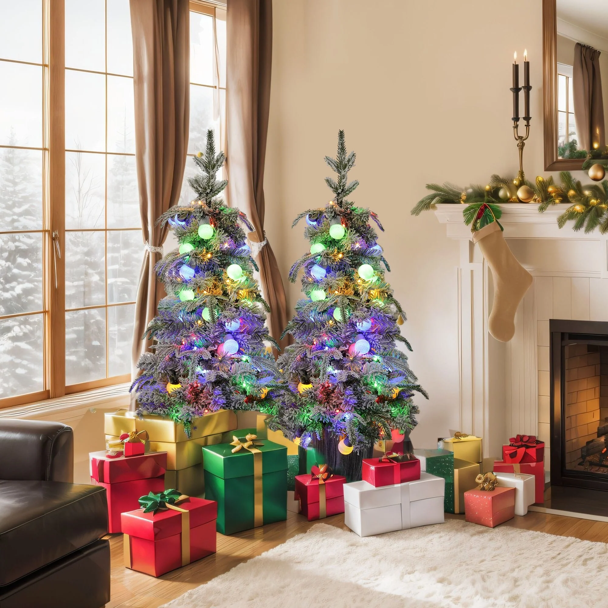 3FT Lighted Candy Christmas Tree Set of 2, Pre-Lit with 90 Warm White LED Lights, Ideal for Indoor and Outdoor Decor