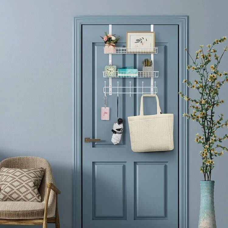 Over The Door Hanger with 2 Mesh Baskets 5 Hooks