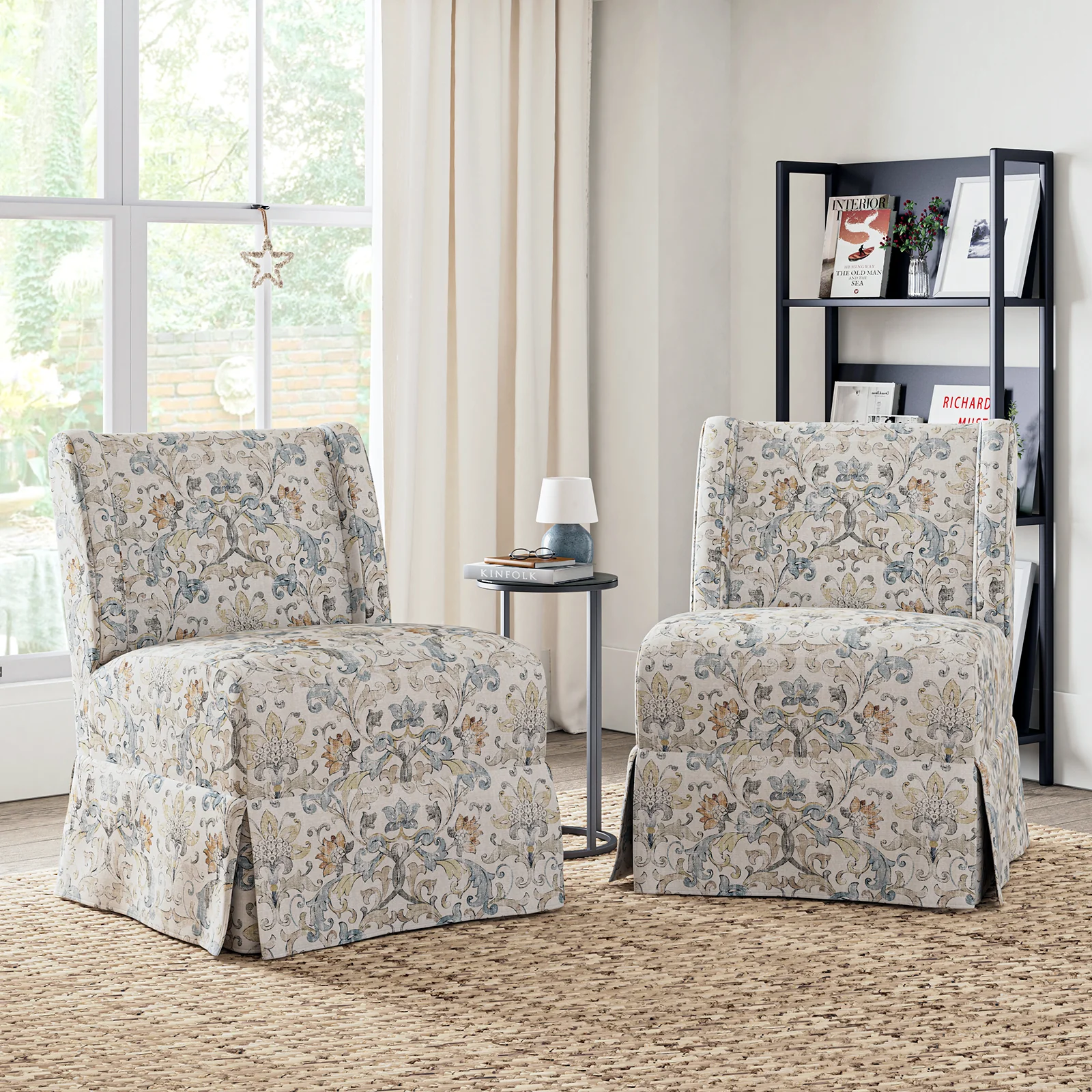 Ellmar Slipper Chair with Washable Slipcover and Solid Wood Legs Set Of 2