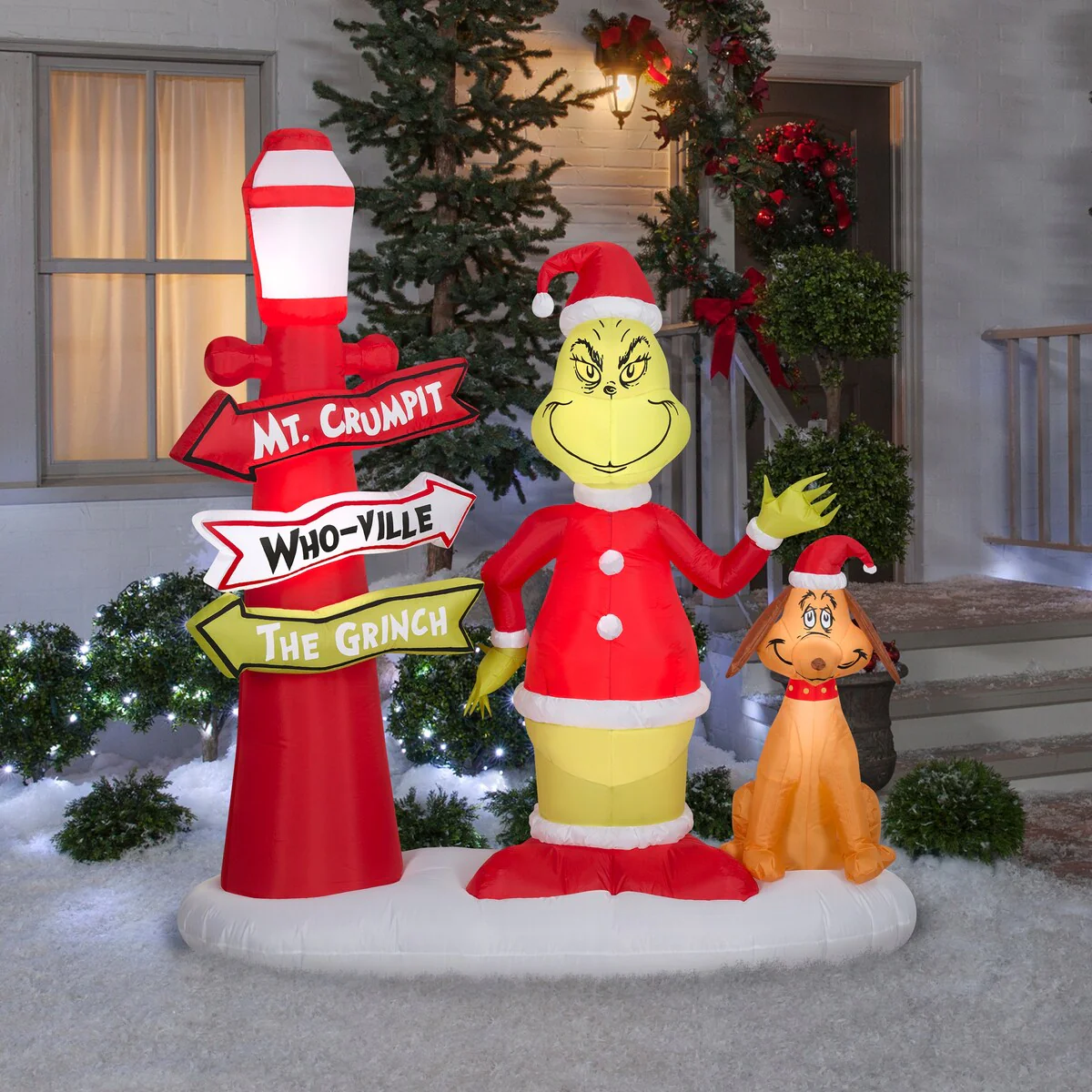 Gemmy Christmas Inflatable Grinch and Max with Lamp Post, 6 ft Tall