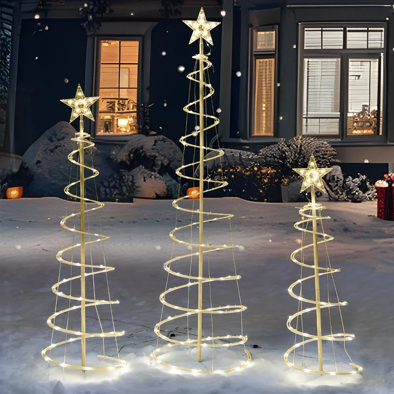 Joyfy 3 Packs Spiral Tree Christmas Decoration Outdoor, 218 LED Xmas Tree Lights - Warm White
