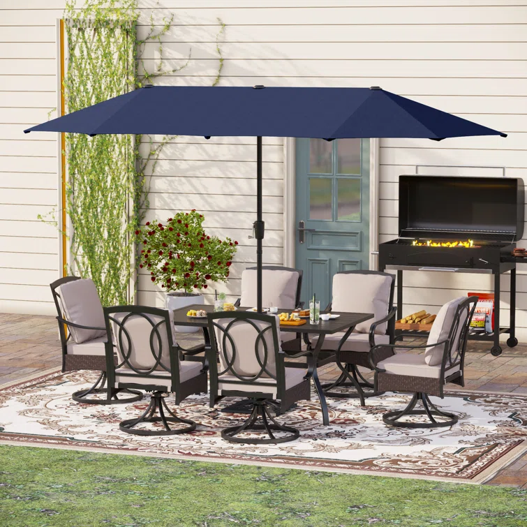 Bjartmar 6 - Person Outdoor Dining Set with Umbrella(Optional) & 6 Swivel Chairs