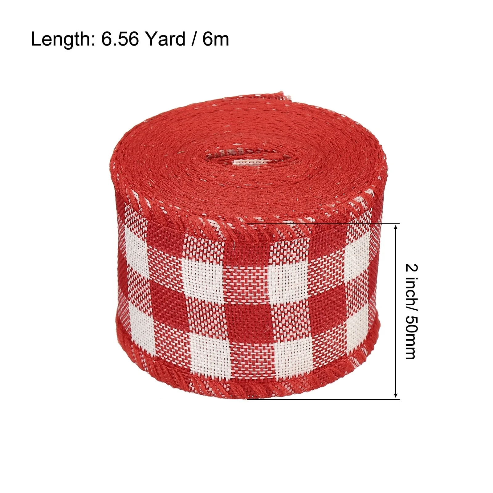 2 Inch Wide 6.56 Yards Gingham Ribbon Wired Edge, Red and White - 2 inch x 6.56 Yard (W*L)
