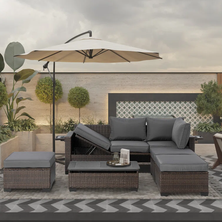 Albrechtice 6 - Person Outdoor Seating Group with Cushions (Set of 3)