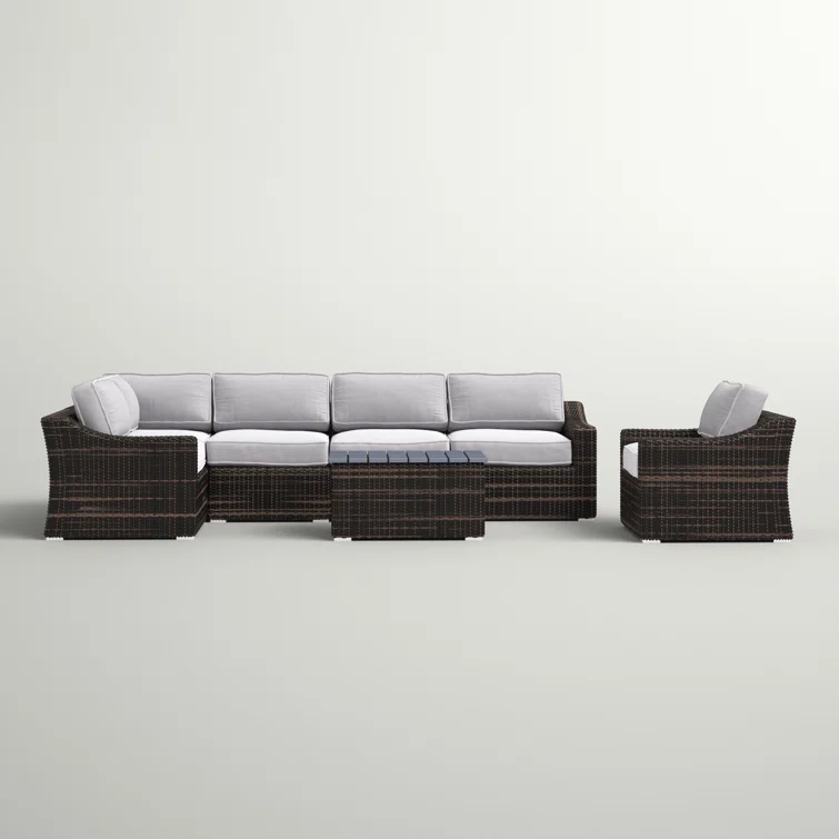 Dayse Fully Assembled 5 - Person Seating Group with Cushions |All-weather wicker sectional