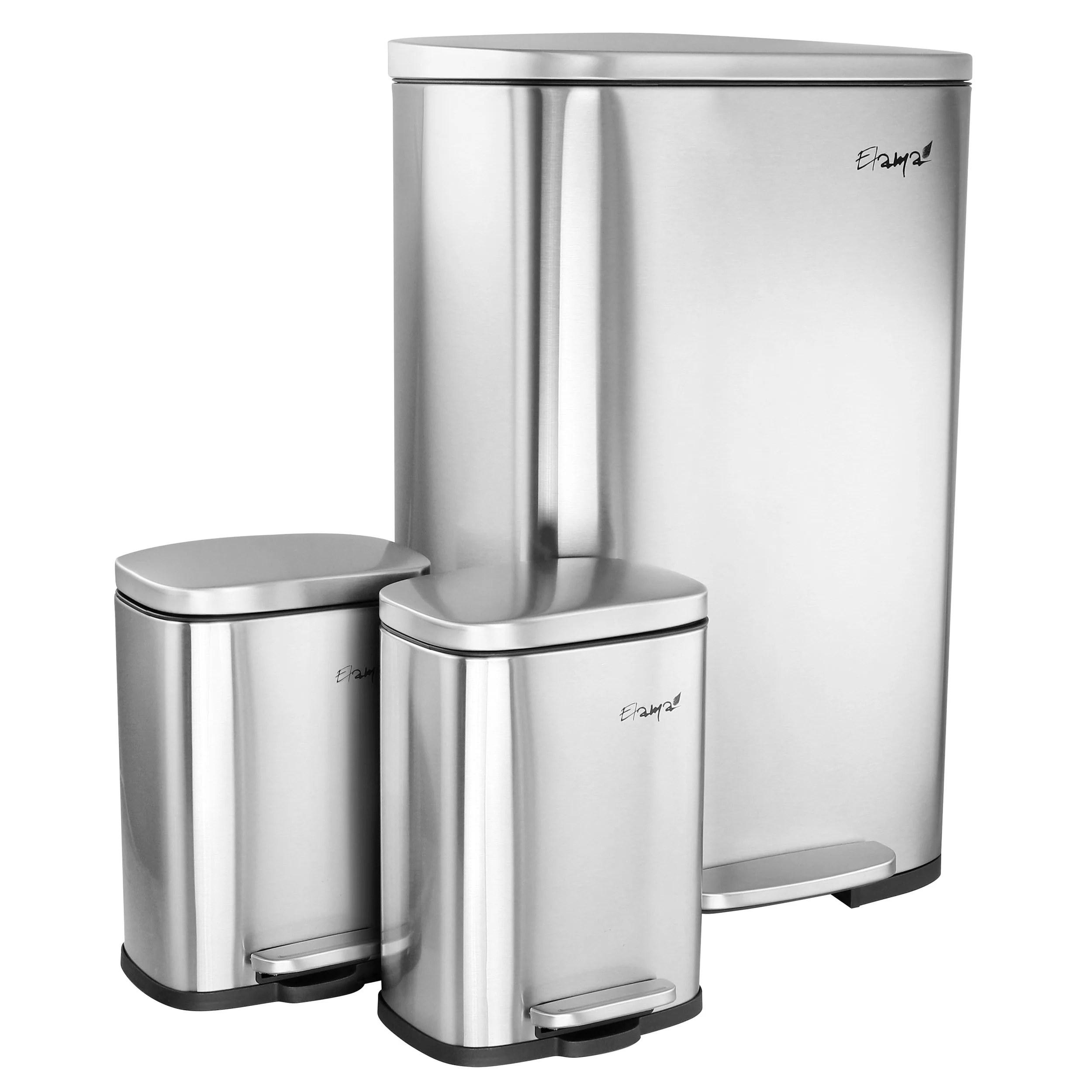 Elama 3 Piece Stainless Steel Trash Can