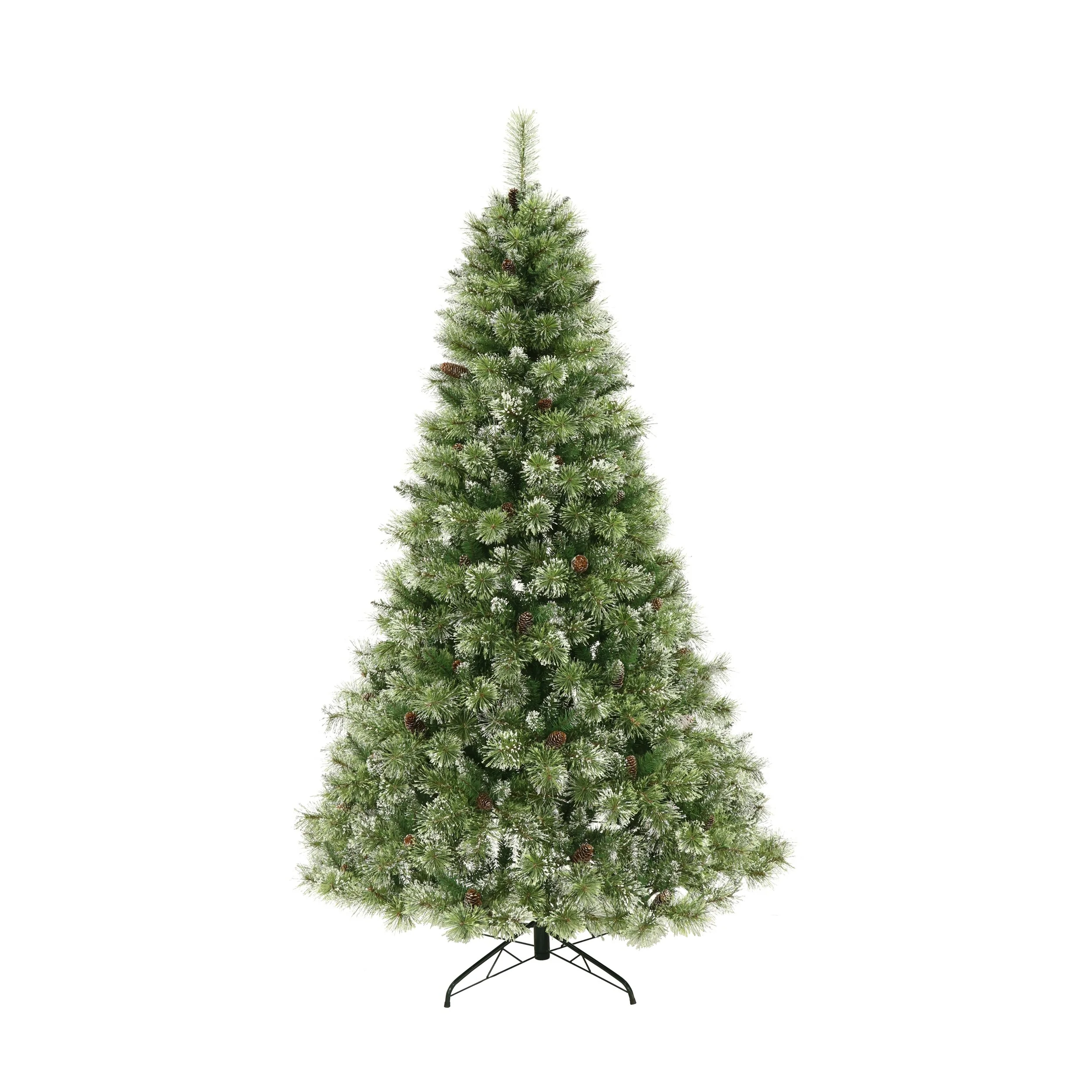 Snowy 7' Bristle Mixed Holiday Tree with 650 LED Lights and Frosted Pine Cones