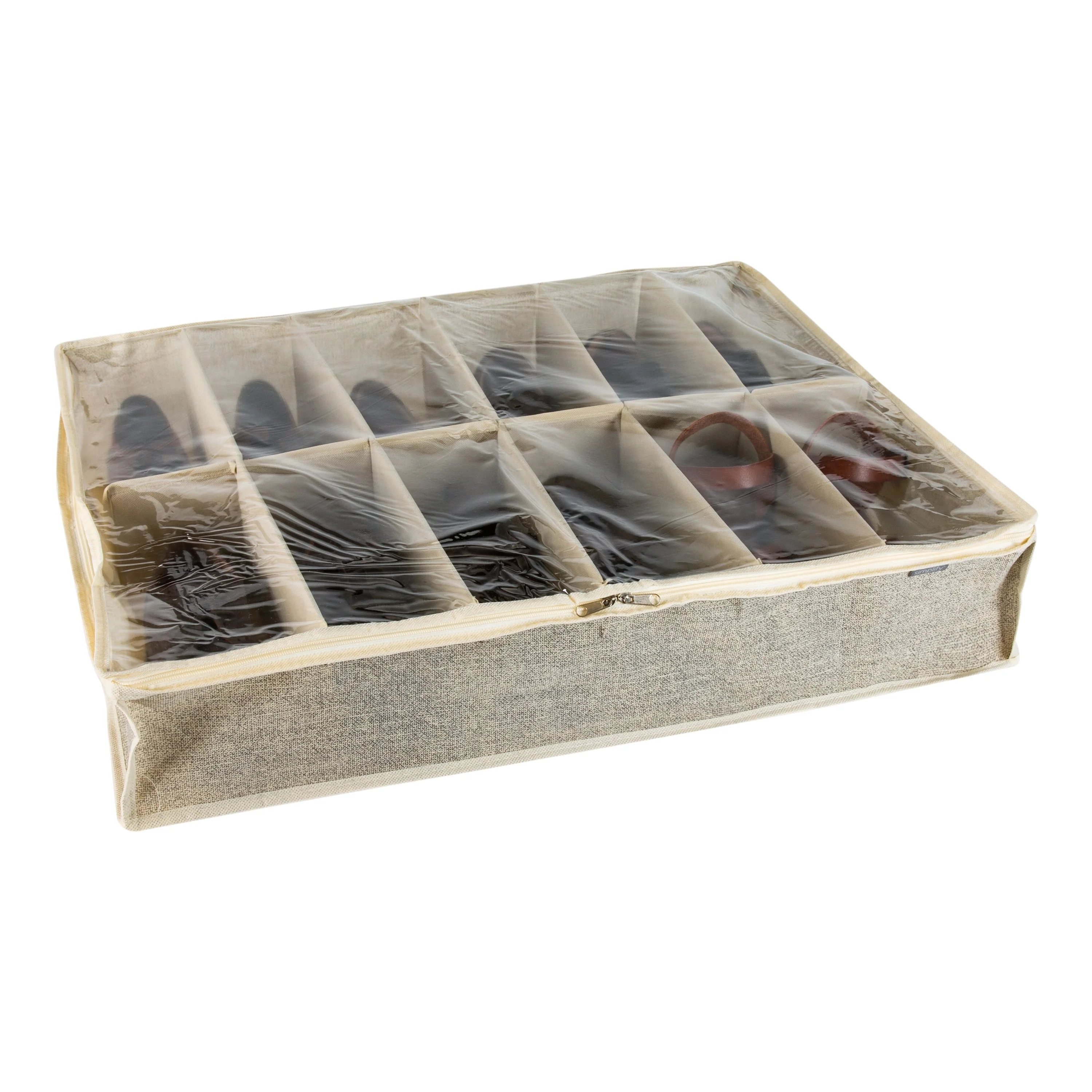 Simplify 12 Pair Under the Bed Shoe Storage Box in Faux Jute - L29