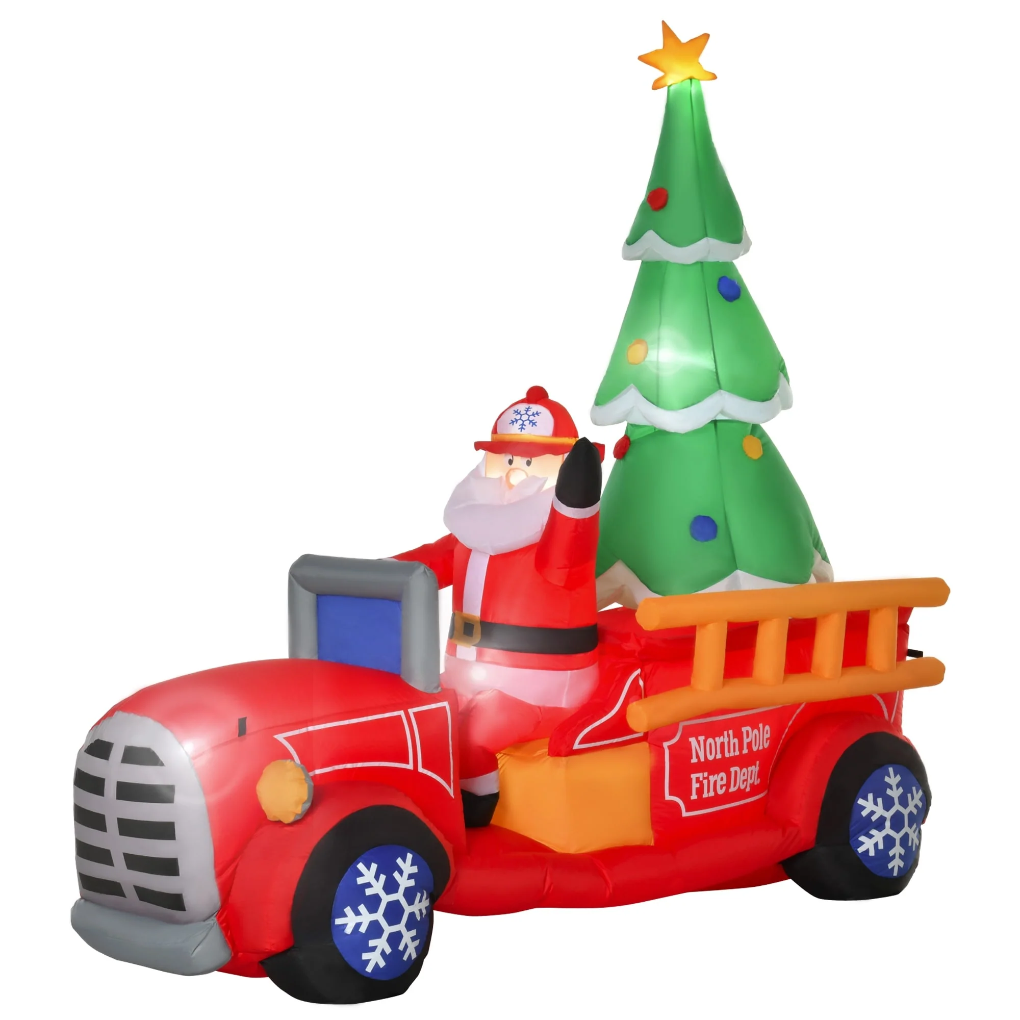HOMCOM 7.5 ft. Santa Inflatable Christmas Decoration with Fire Truck, Fun Holiday Decor, Large Christmas Decoration