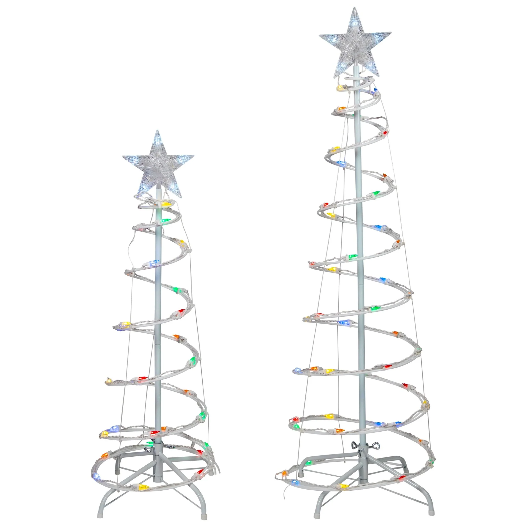 2 Multi-Color LED Spiral Cone Trees Outdoor Christmas Decorations - Multi