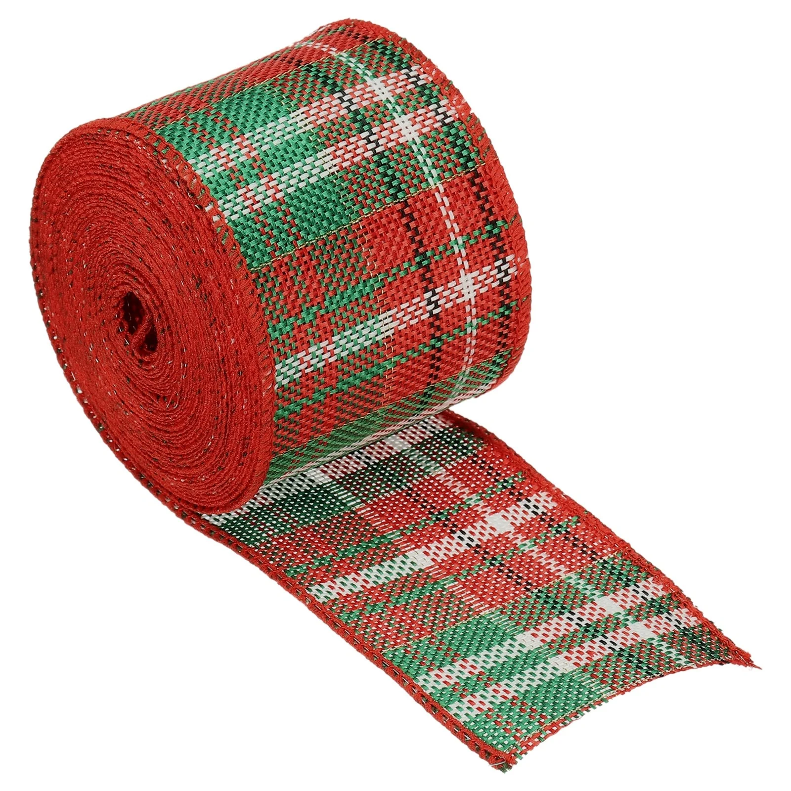 2.36 Inch Wide 6.56 Yards Gingham Ribbon Wired Edge, Green Red White - 2.36 inch x 6.56 Yard (W*L)