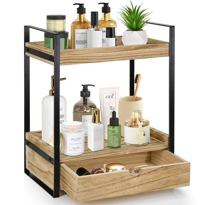 2-Tier Bathroom Organizer Countertop with Drawer - 6.9