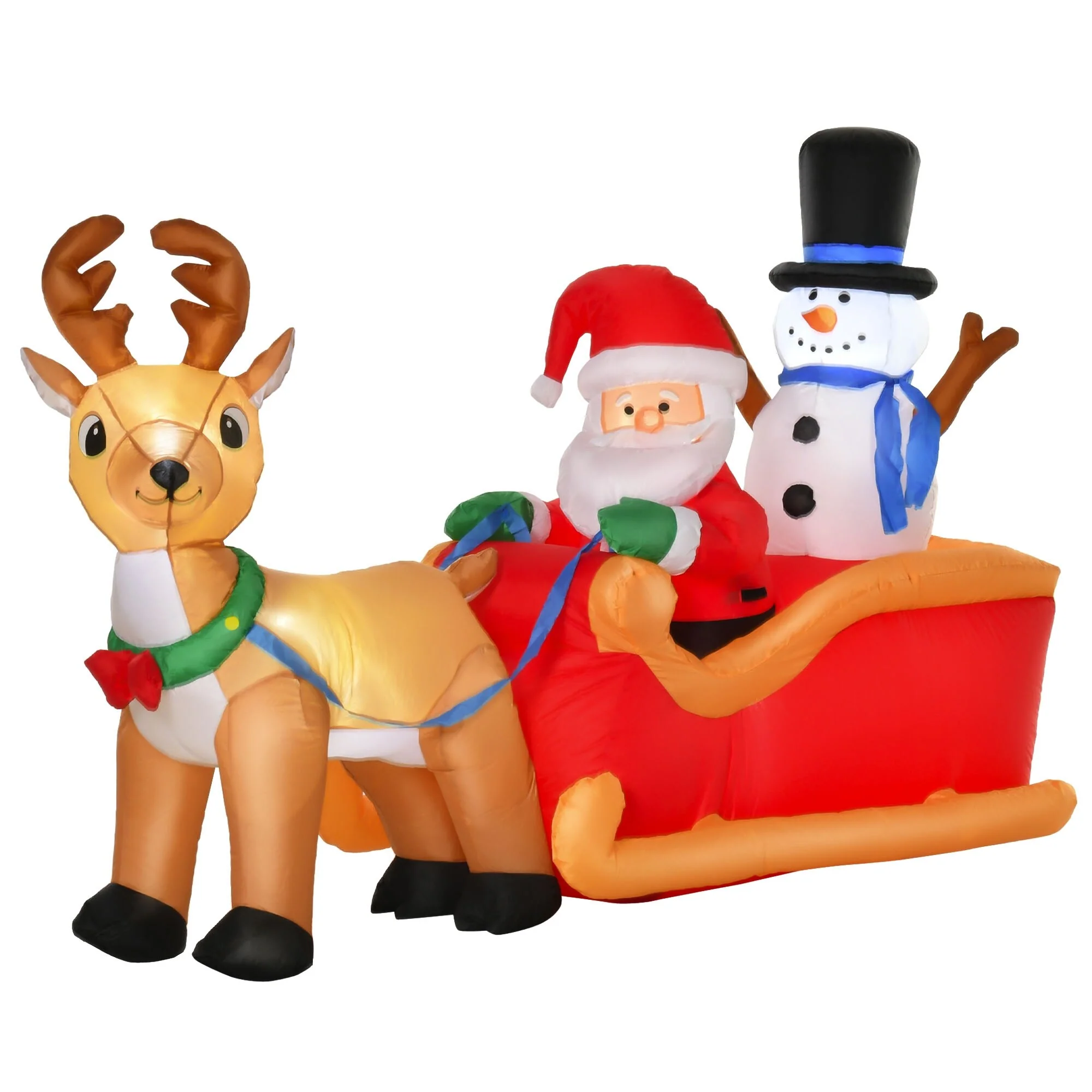 HOMCOM 4.2 ft. Inflatable Santa and Reindeer Decoration, Inflatable Snowman Christmas Decoration - 78.75