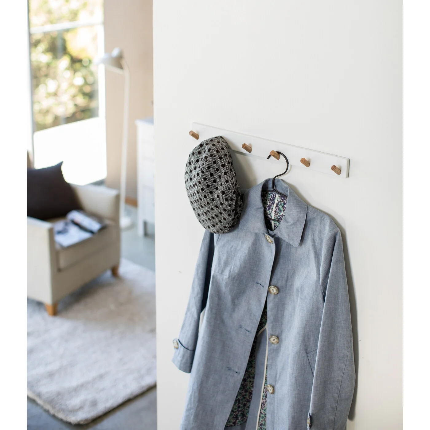 Yamazaki Home Wall-Mounted Coat Rack, Steel and Wood, Holds 13.2 lbs - L 1.77 x W 19.69 x H 1.97 inches