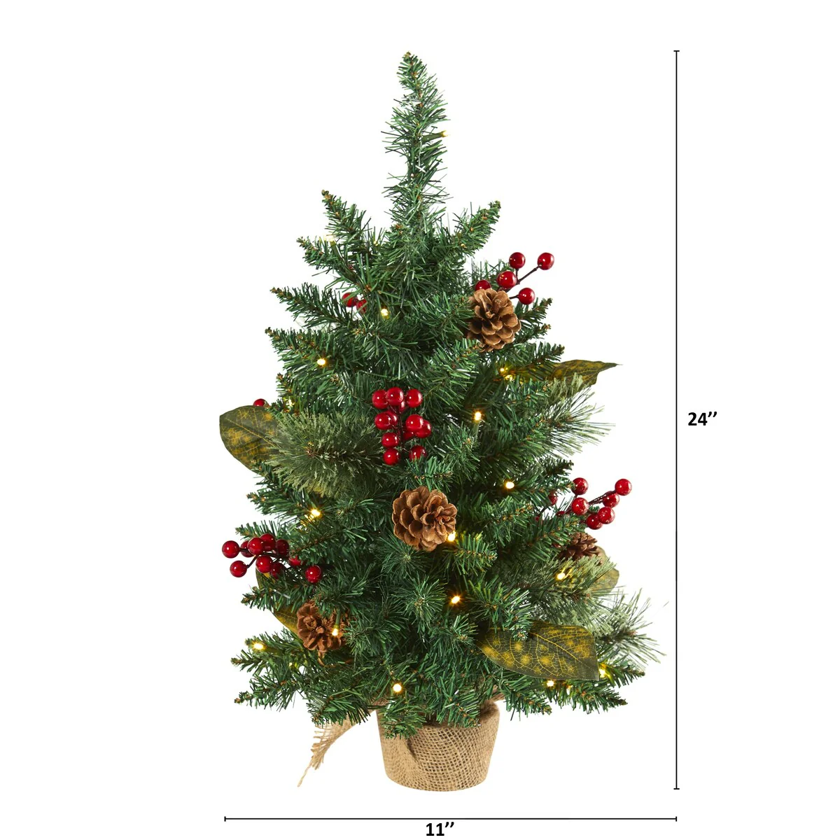 2' Pine, Pinecone and Berries Artificial Christmas Tree with 35 LED Lights and 86 Bendable Branches