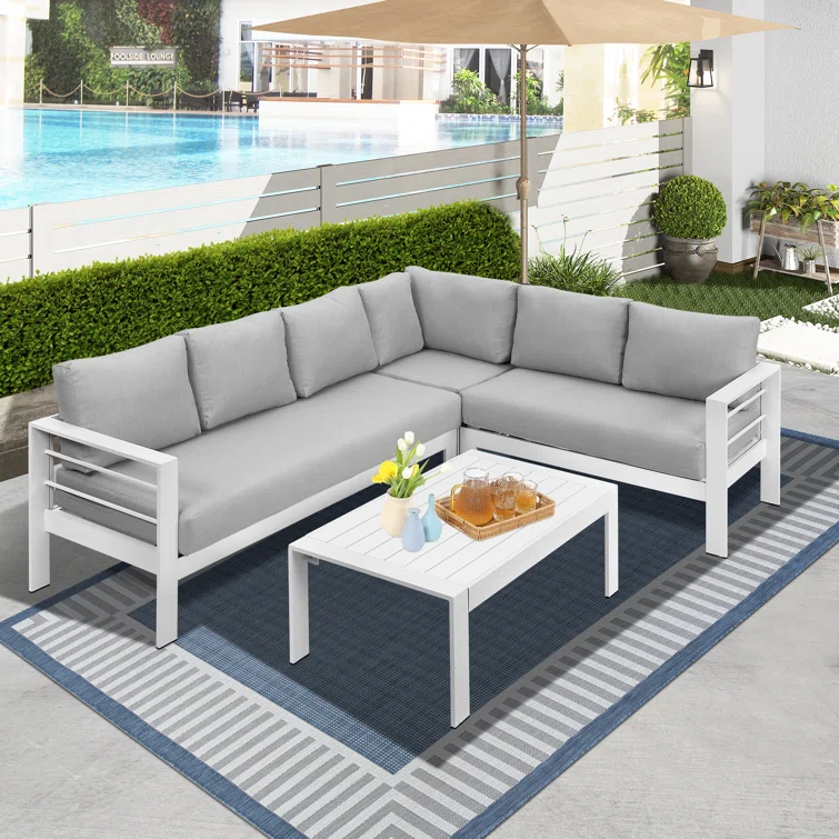 Brandtley 5-6 Person Aluminum Sectional Seating Group with Cushions