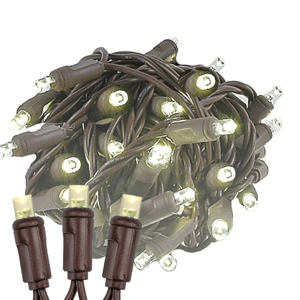 100 Light LED Christmas Mini Light Set, Patio Light, Warm White, Brown Wire, 34’