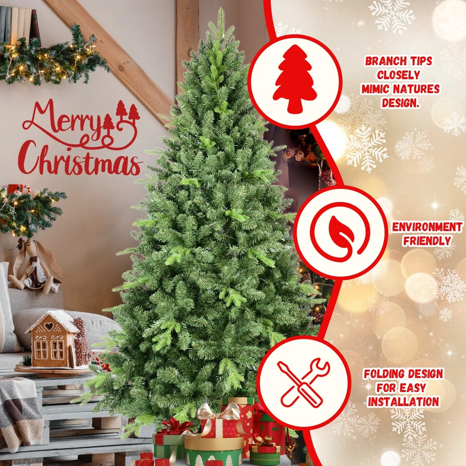 4FT Classic Christmas Tree with 636 PE+PVC Tips-Realistic Hinged Branches,Easy Assembly,Stable Metal Stand,Full Natural Look