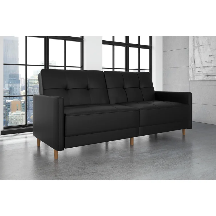 Benitez Twin 76'' Faux Leather Tufted Convertible Sofa